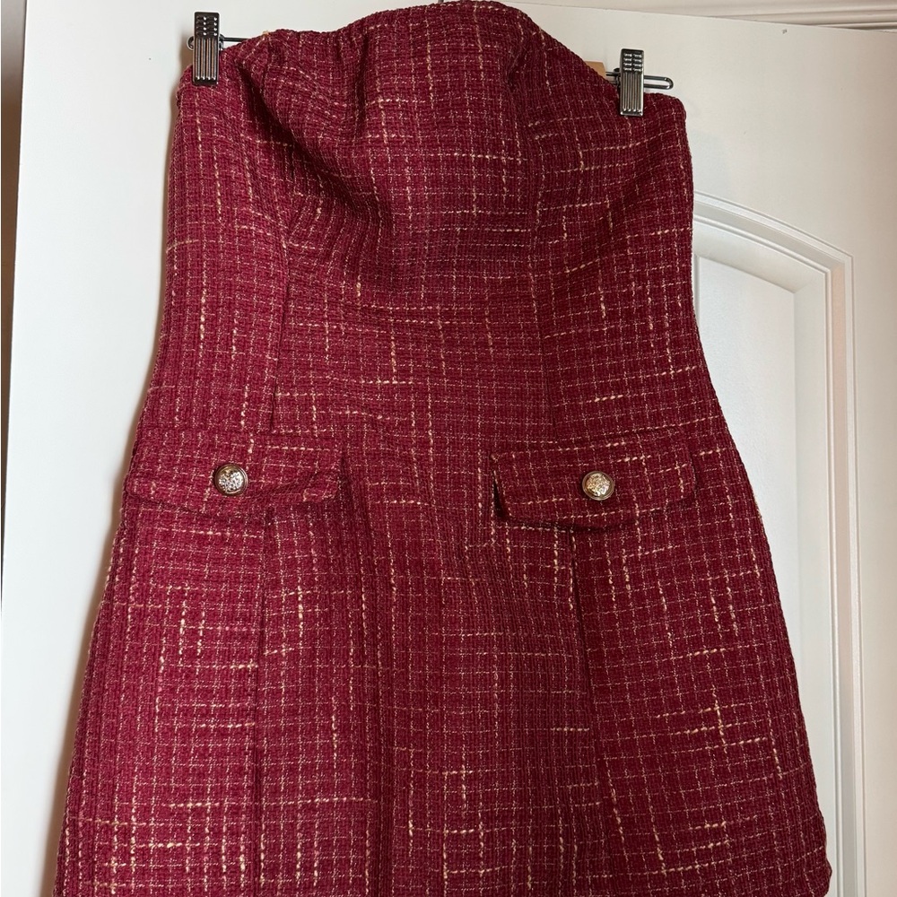 SHEIN Burgundy Tweed Strapless Dress
